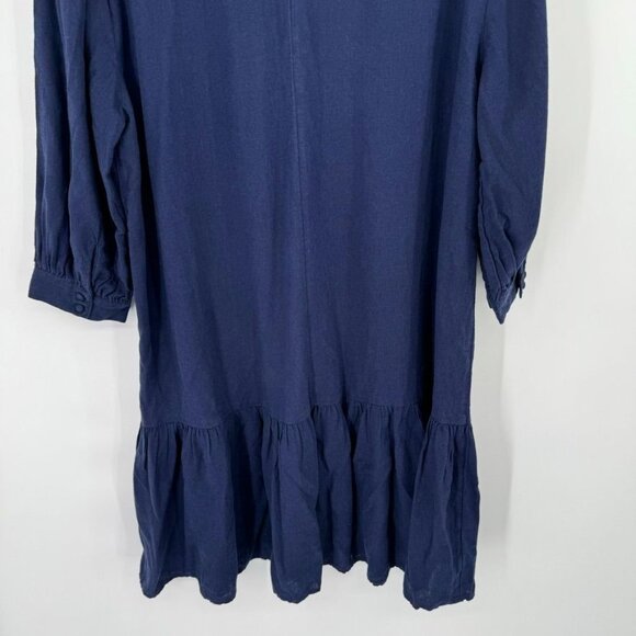 Nordstrom Rack Womens Navy Blue mini Dress tunic Size L large linen V Neck - Picture 9 of 9